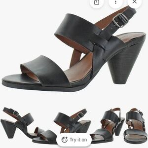 Lucky Brand Veneesha Cone Heel Slingback black  leather Sandals size 9.5